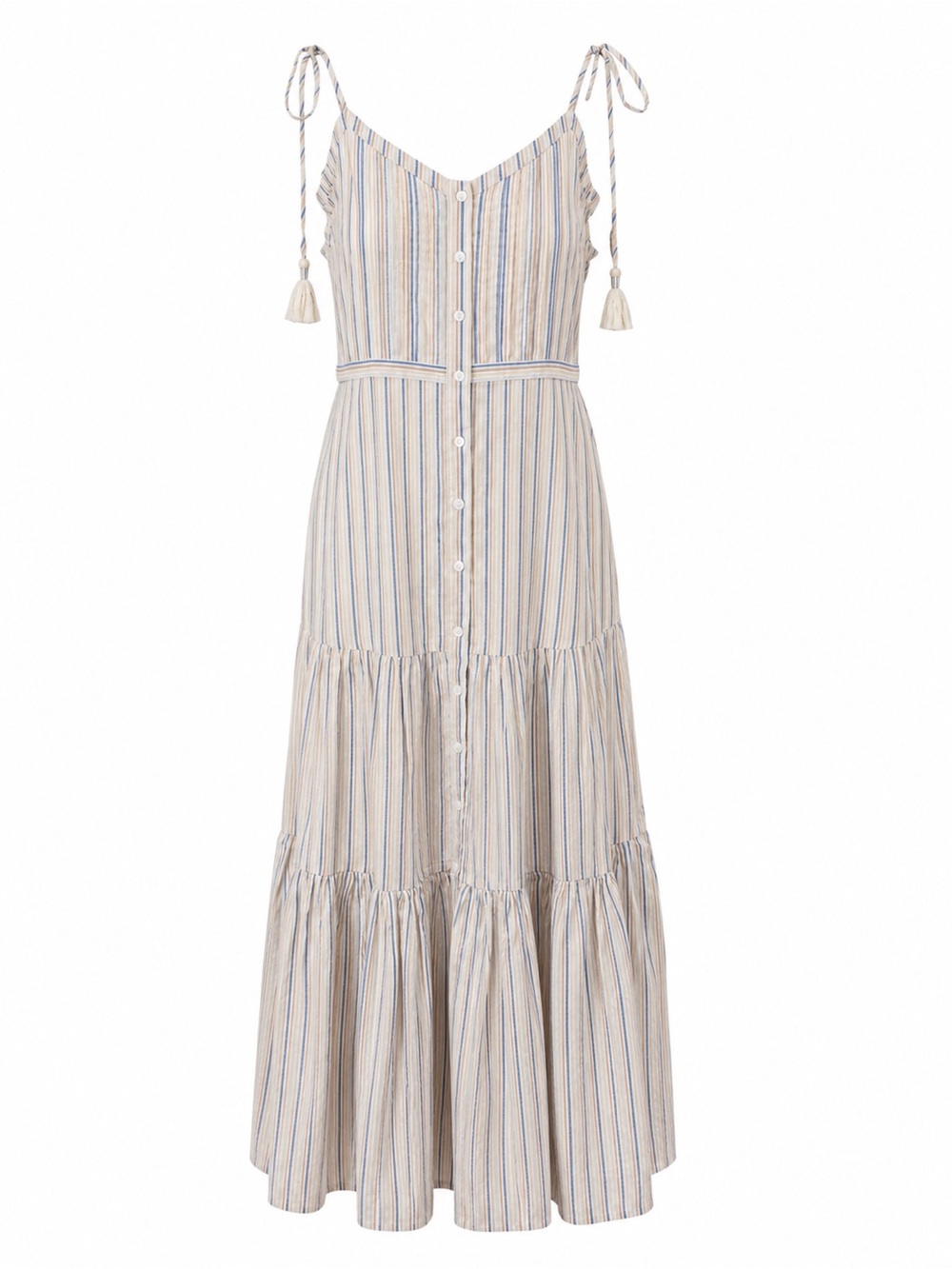 Veronica Beard Windansea Metallic Stripe Tiered Maxi Dress Small